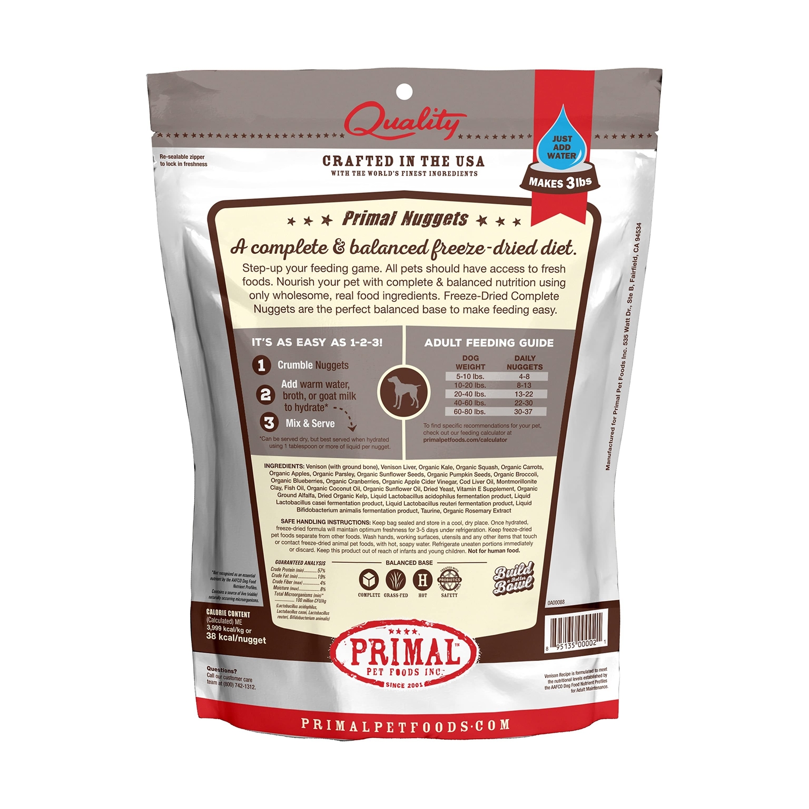Primal Freeze Dried Dog Food Nuggets Venison 14 oz, Complete & Balanced Scoop...