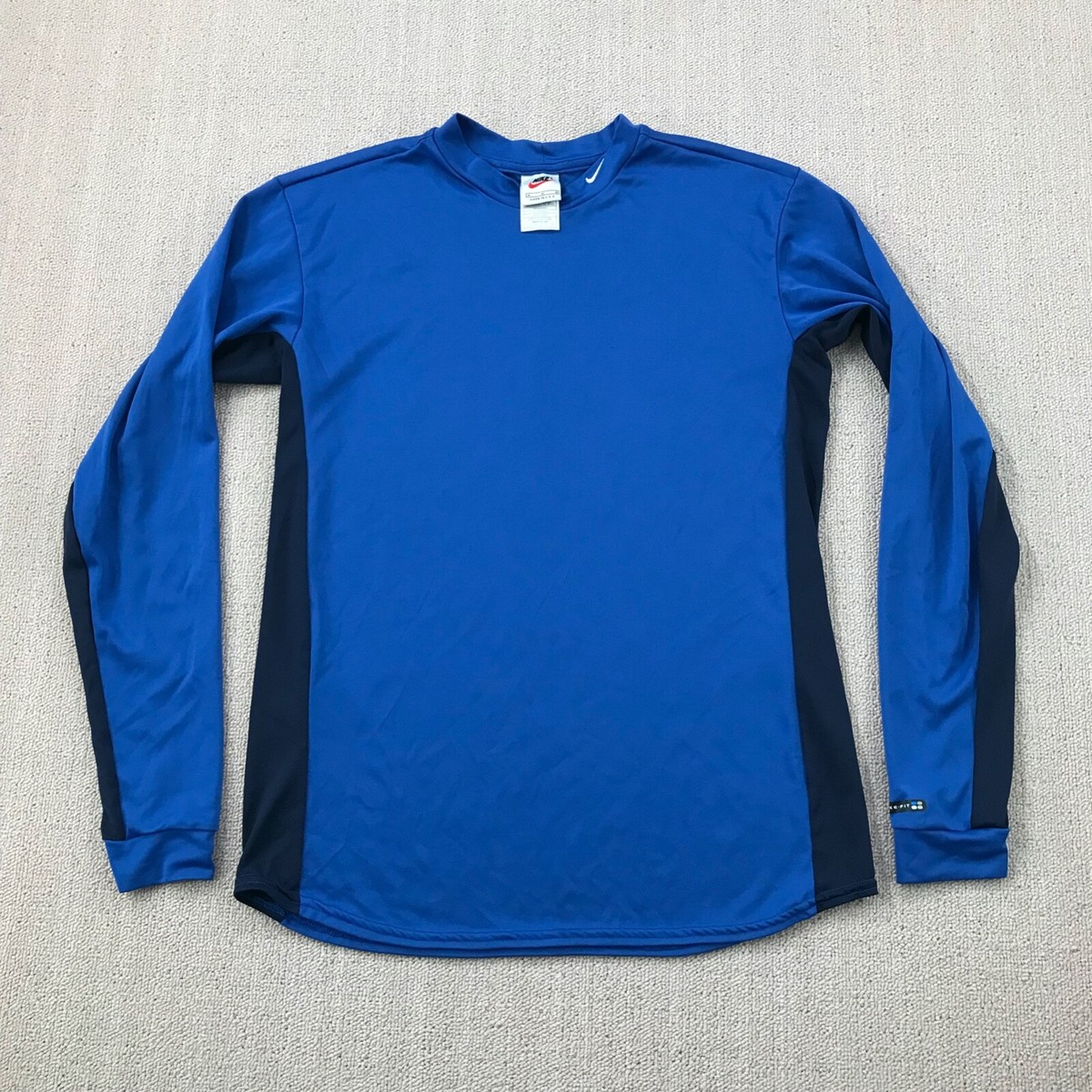 VINTAGE Nike Shirt Mens Medium Blue Nike Fit Long Sleeve Swoosh 