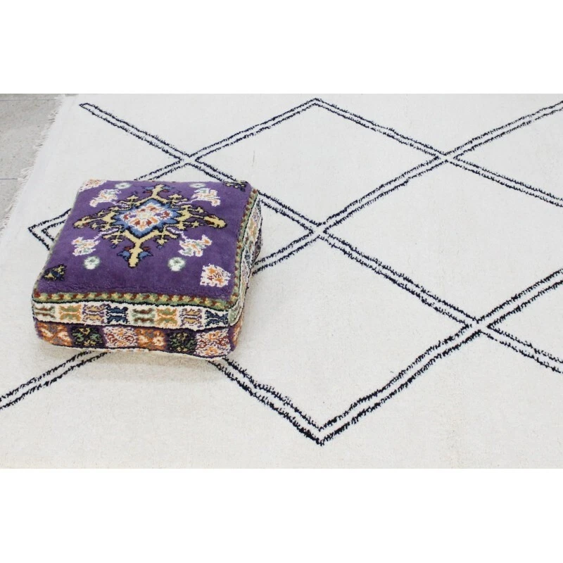  Moroccan Handmade Wool Pouf Square Floor Cushion Berber Footstool Tribal Pouffe - Image 3 of 4