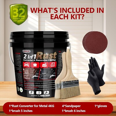 LISRUX 2in1 Rust Converter & Metal Primer, black Rust Inhibitor Paint For Metal