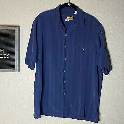 Caribbean Navy Blue Silk Button Up Shirt Medium | eBay