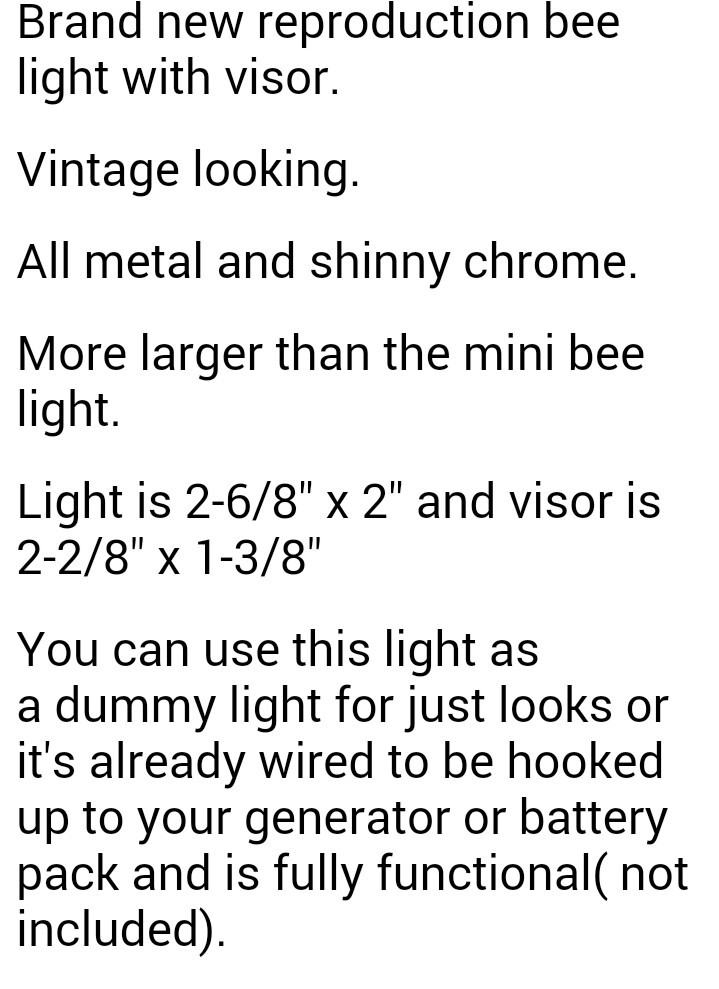 MINI BEE LIGHT W/VISOR, WIRE UP READY LOWRIDER CRUISER CHOPPER BICYCLES 