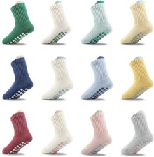 12 Pairs Toddler Ankle Socks Non Slip Cotton Grip Socks for Newborn 12-48 Months