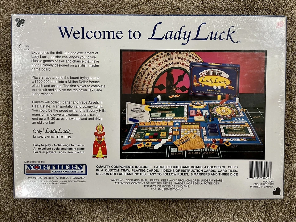 Juego de mesa de juego vintage Lady Luck ruleta blackjack tragamonedas MÁS nuevo 1996 Foto 2 de 2