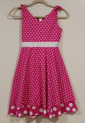 pink dress with white polka dots