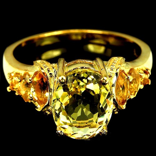 NATURAL AAA ORANGISH YELLOW CITRINE OVAL & MARQUISE STERLIN 925 SILVER RING 8