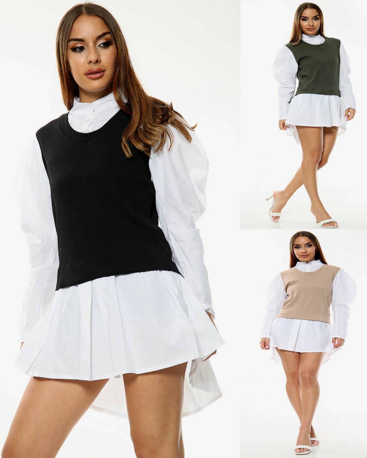 New Womens Ladies Contrast 2 In 1 Knit 