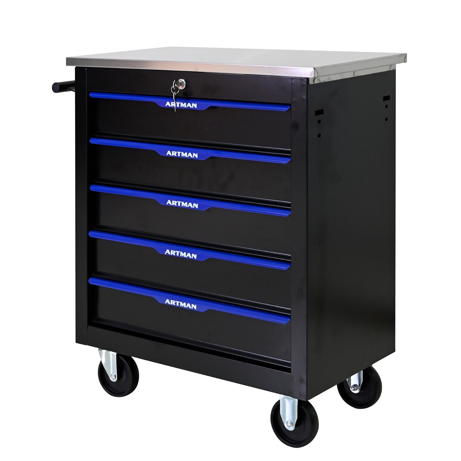 Lockable 5 Drawers Rolling Tool Box Cart Tool Chest Storage Cabinet Wheels Metal