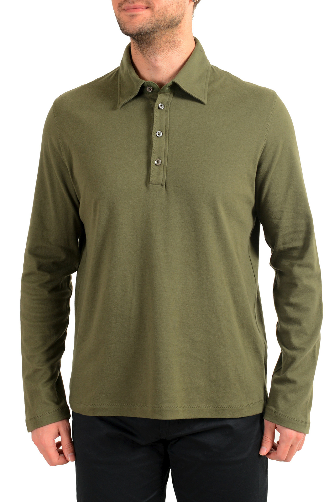 Мужская рубашка поло Malo оливково-зеленого цвета с длинным рукавом US L IT 52 14090₽