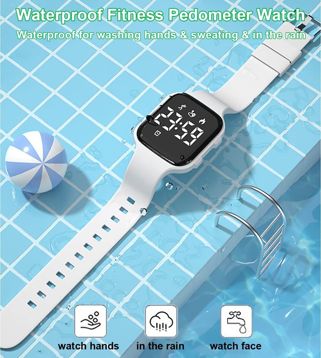 Produktbild von Hearkent Schrittzähler-Uhr Mit Licht, Keine App, Wasserdicht, 50 M, Schrittzähler, Kalorien, Alarm, Fitness-Tracker, Digitaluhr Für Männer Und Frauen