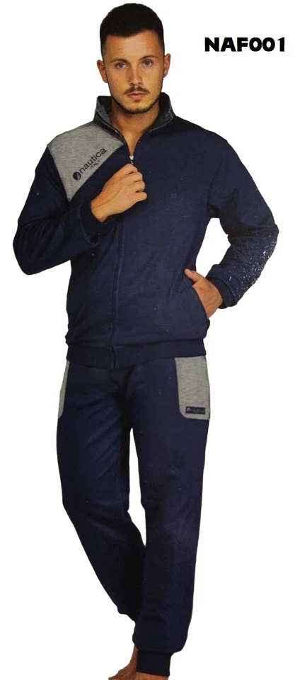 Tuta uomo primavera misto cotone manica lunga sportiva aperta mezza zip Nautica - Immagine 2 di 4