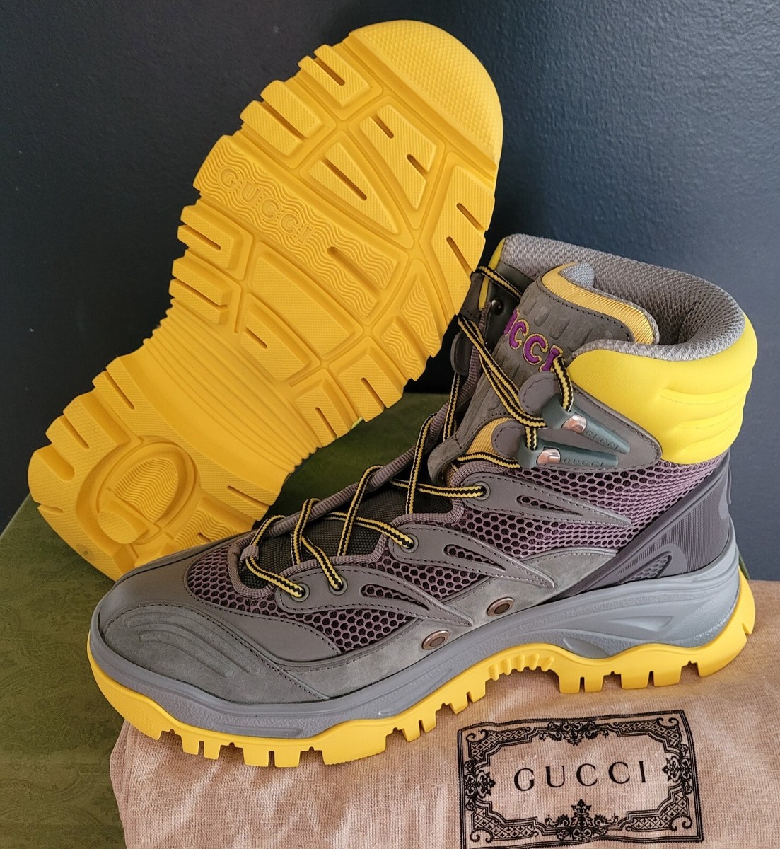 Gucci Contrast Panel Lace Up Boots Size 10 US 9 Gucci NEW AUTHENTIC GUCCI CONTRAST PANEL LACE-UP BOOT MEN GUCCI 8  main image 3