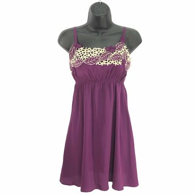 anthropologie embroidered slip dress Anthropologie Pinkerton Size XS Purple Silk Embroidered Slip Dress  Adjustable