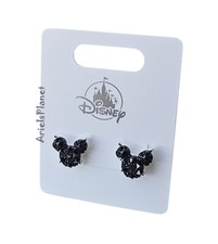 Disney Parks Mickey Mouse Ear Icon Black Crystal Earrings