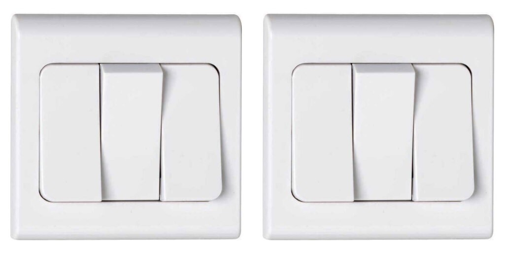 2 x Deta S1347 Wide Rocker Light Switches 3 Gang 2 Way SP 10 Amp