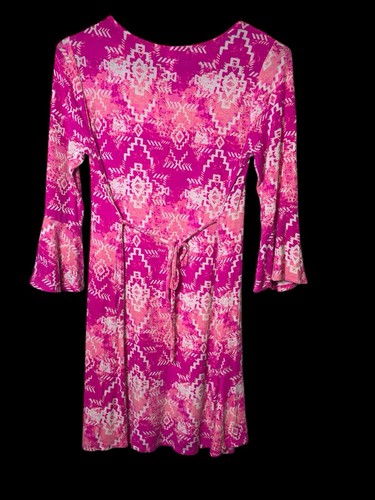Justice Girls Dress Size 14 Stretchy Soft 3/4 Sleeve Knee Length Pink White - Picture 2 of 10