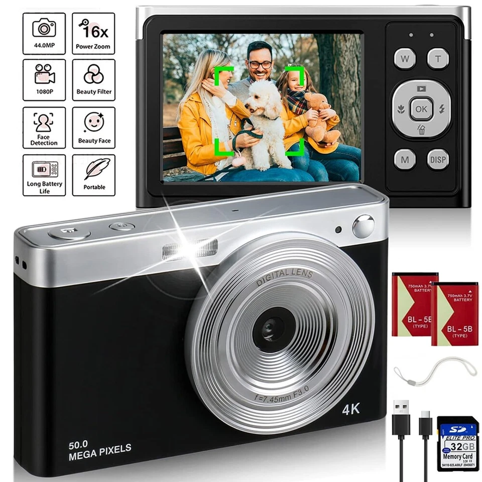 Digitalkamera Autofokus Fotokamera 4K HD Mini Videokamera 50MP 16X Zoom Camera. - Bild 2 von 4