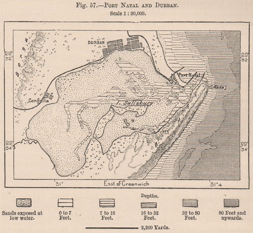 Port Natal (Durban) and Durban. South Africa 1885 old antique map plan chart
