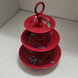 Tracy 3-Tier Floral Tiered Tray Stand Ceramic/Metal Round Red Glossy