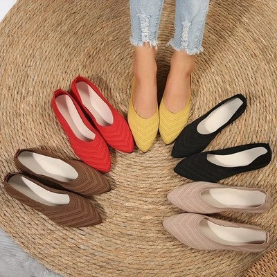Women's Pointed Toe Knit Flats Slip On Breathable Ballet Loafers Casual Shoes