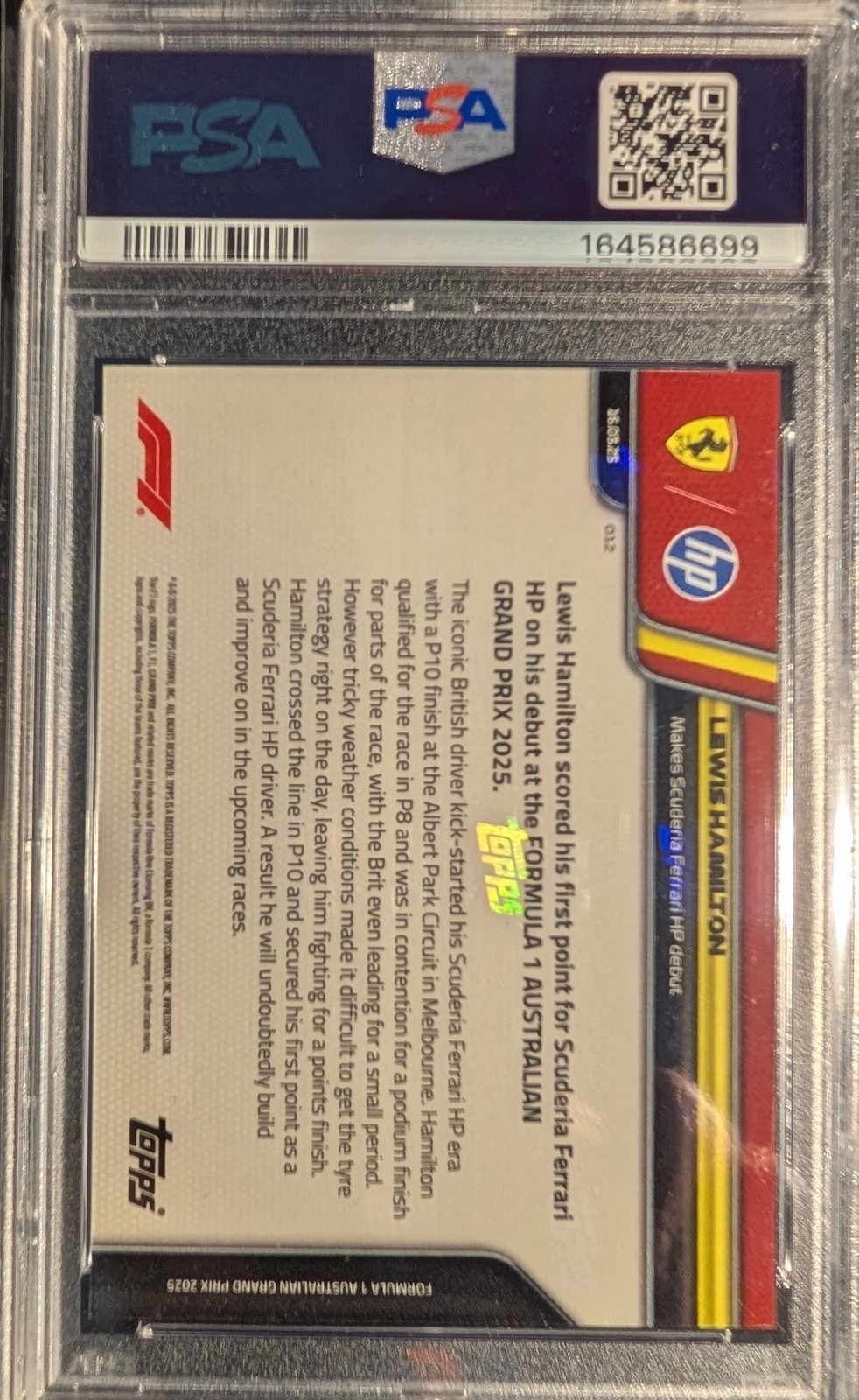 2025 Topps Now Formula 1 #12 – Lewis Hamilton Ferrari debut PSA 10 MINT. view 2