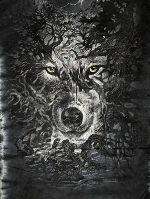 The Mountain Mens T-shirt Dark Blue Evolution ''Wolf Tree'' Retired Logo 2XL 5585