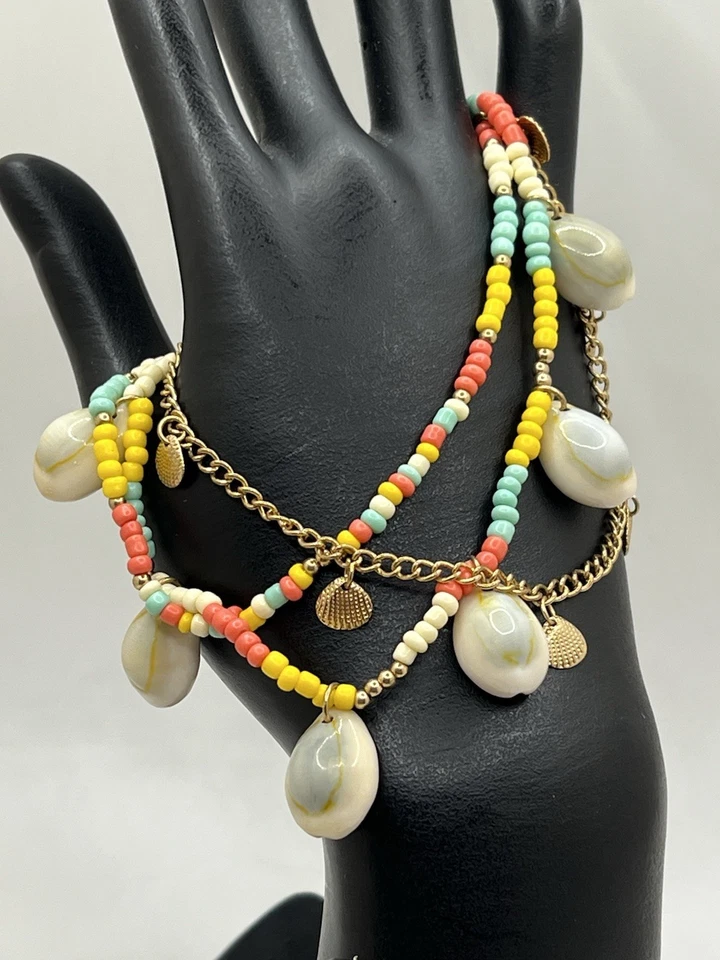 Pulsera y Pendientes Claire's Summer Tobillera 3 Hilos Tono Dorado Ajustables Foto 4 de 4