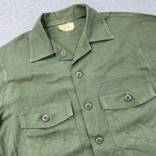 Vintage USGI OG-507 Utility Shirt Mens 15.5x35 Green PolyCotton Long Sleeve 80s