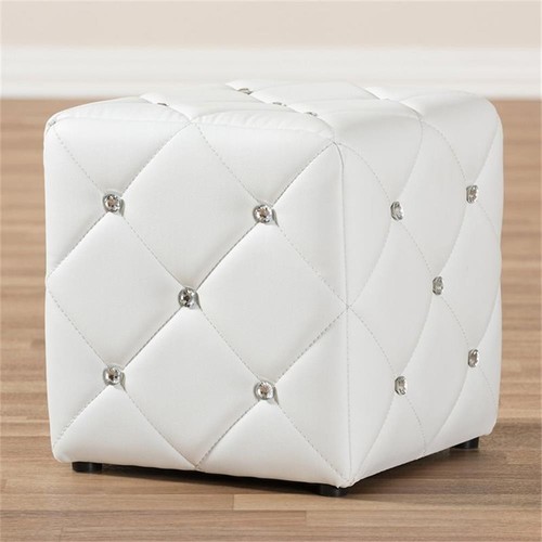 Baxton Studio Stacey 14" Square Faux Leather Ottoman in White - Picture 4 of 5