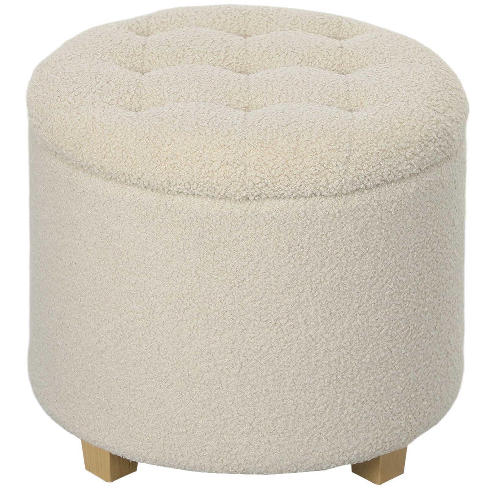 Round Foot Stool Ottoman Storage Lidded Teddy Fleece Upholstery Footstool Pouffe