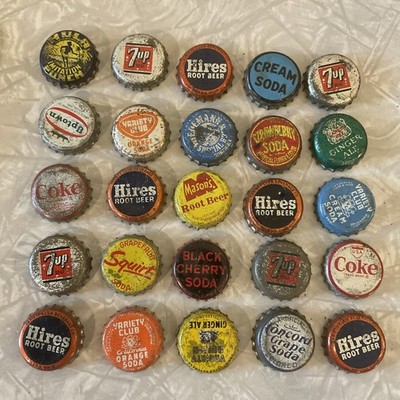 HUGE Lot Of 25 Vintage Soda Pop Bottle Cap Top Lid Caps Hires Coke 7up