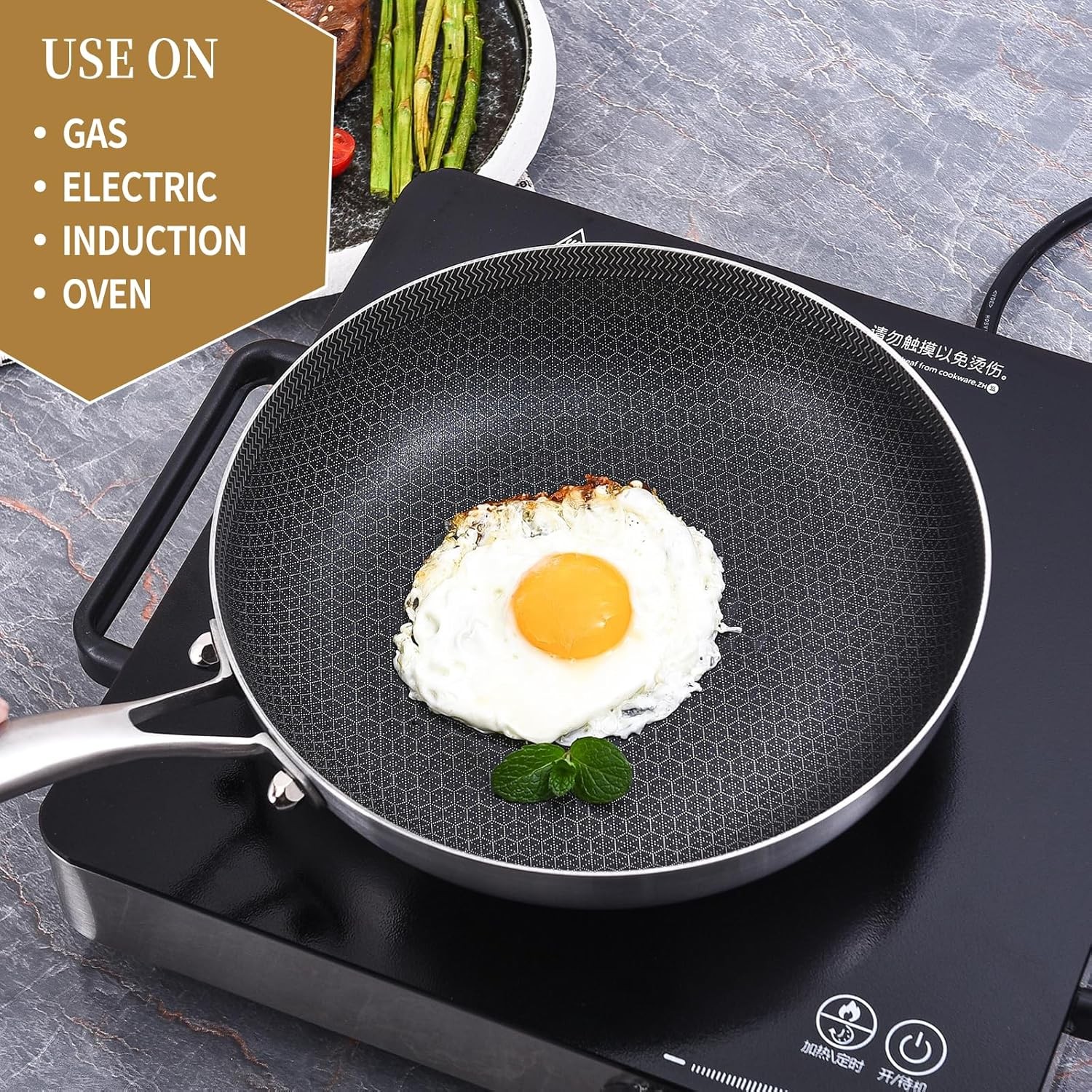 10 Inch Hybrid Stainless Steel Sauté Pan Skillet Non-stick Frying Pan with Lid