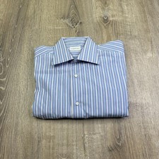 Ermenegildo Zegna Mens Blue Casual Long Sleeve Striped Dress Shirt Size 42