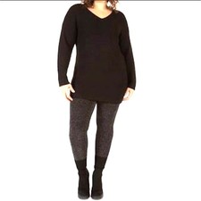 New Black Tape_ Size 1X Black Knit Long Sleeve V-Neck Sweater Dress