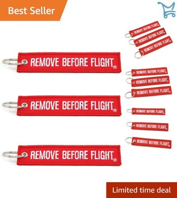 Remove Before Flight Key Chain 3 Pack Red Canvas Embroidered Durable Keys