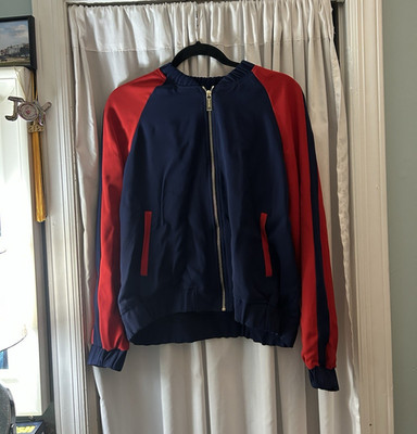 Michael Kors Women s L Colorblock Bomber Jacket Blue/Red Full Zip Pockets
