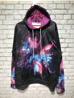 Entheos Al, Men's 2XL, Black Graphic Galaxy Long Sleeve Hoodie, Fleece Inner