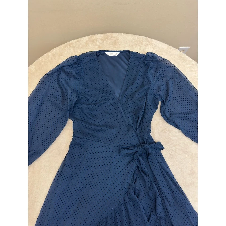 LC Lauren Conrad Women's Blue Swiss Dot Wrap Maxi Dress Size M - Image 3 of 4
