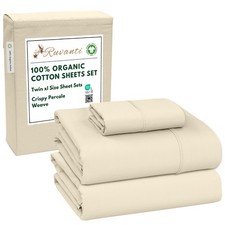 100 Organic Cotton Sheets Twin XL, Percale Weave, GOTS Certified, 3-Piece Se...