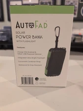 AutoFad Solar USB Power Bank w/Flashlight w/Carabiner Drop-Resistant Waterproof