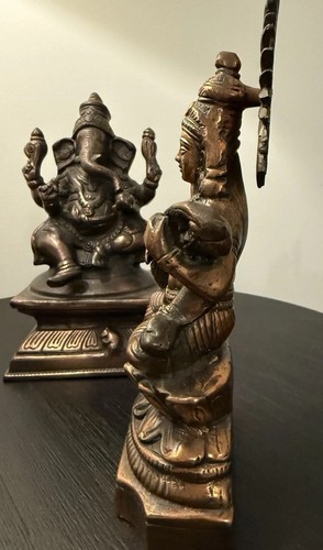 Vintage Pair Hindu Bronze Statues Ganesh And Saraswati - Picture 6 of 12