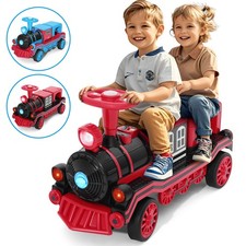 Red/Blue Large 2-Seater 12V Electric Kids Ride On Train with Music,Light,Storage