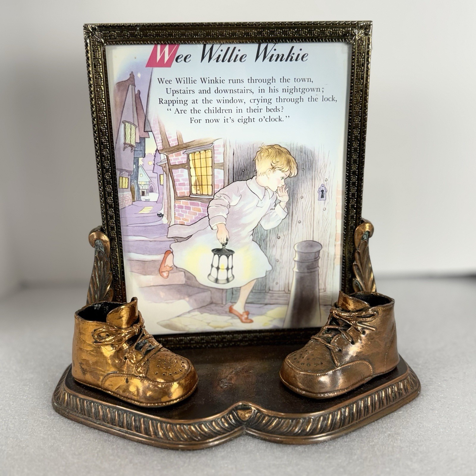 Vintage Bronze Baby Shoe Picture Frame 8 X 10