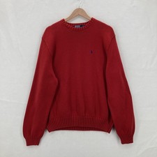 Polo Ralph Lauren Sweater Mens 2XL Red Cotton Crewneck Blue Pony Ribbed Knit Y2K