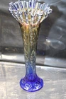 VINTAGE FENTON (?) COBALT BLUE IRIDESCENT APRIL SHOWERS VASE {583}