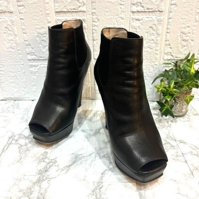 Rare PRADA Black Leather Side Gore Boots Short Open Toe 22,5cm US 5,5 EU 35