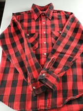 VTG Montgomery Ward Men's L Red/Black Woven Flannel Plaid Heavy Shirt 80's