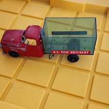 Vintage Tin Toy U.S. Fish Hatchery Truck Red with Green Box Collectible