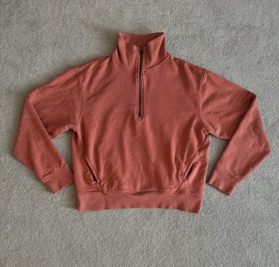 Pact Women s Downtime 1/4 Zip Sweatshirt Orange Size Small 100% Organic Cotton