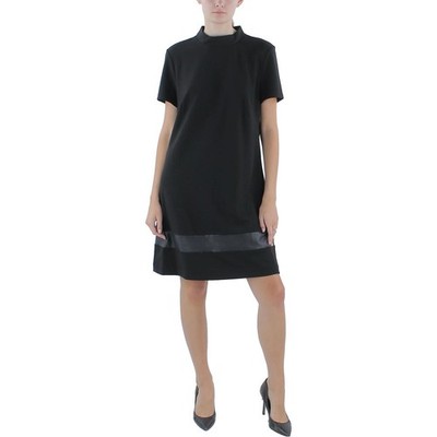 Karl Lagerfeld Paris Womens Black Faux Leather Trim Mini Dress 10 BHFO 8241